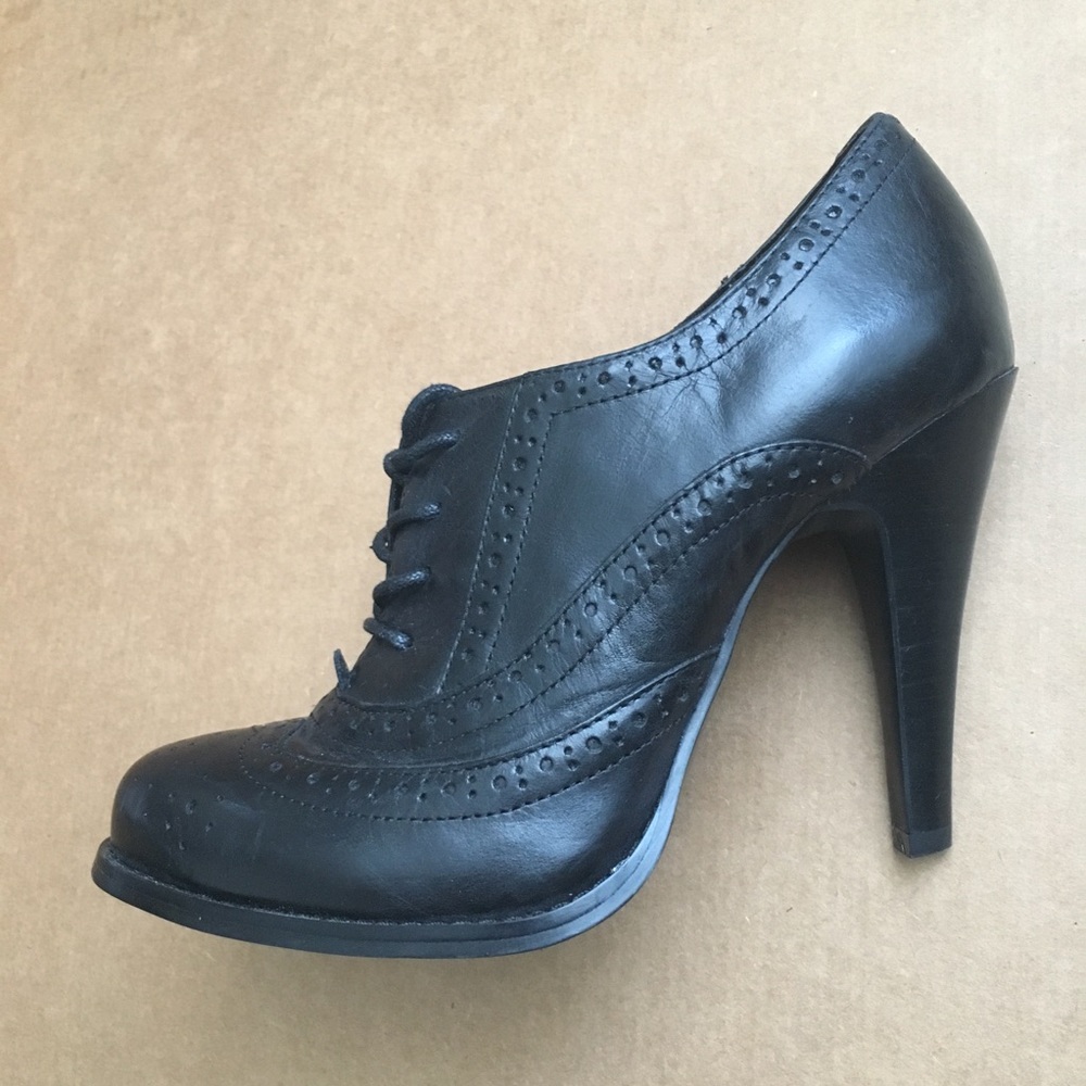 Black oxford style leather heels